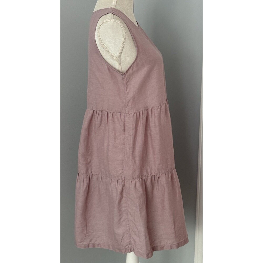 C & C California 100% Linen Sleeveless Dress Tiered Pink Size M Boho Resort - Picture 5 of 12